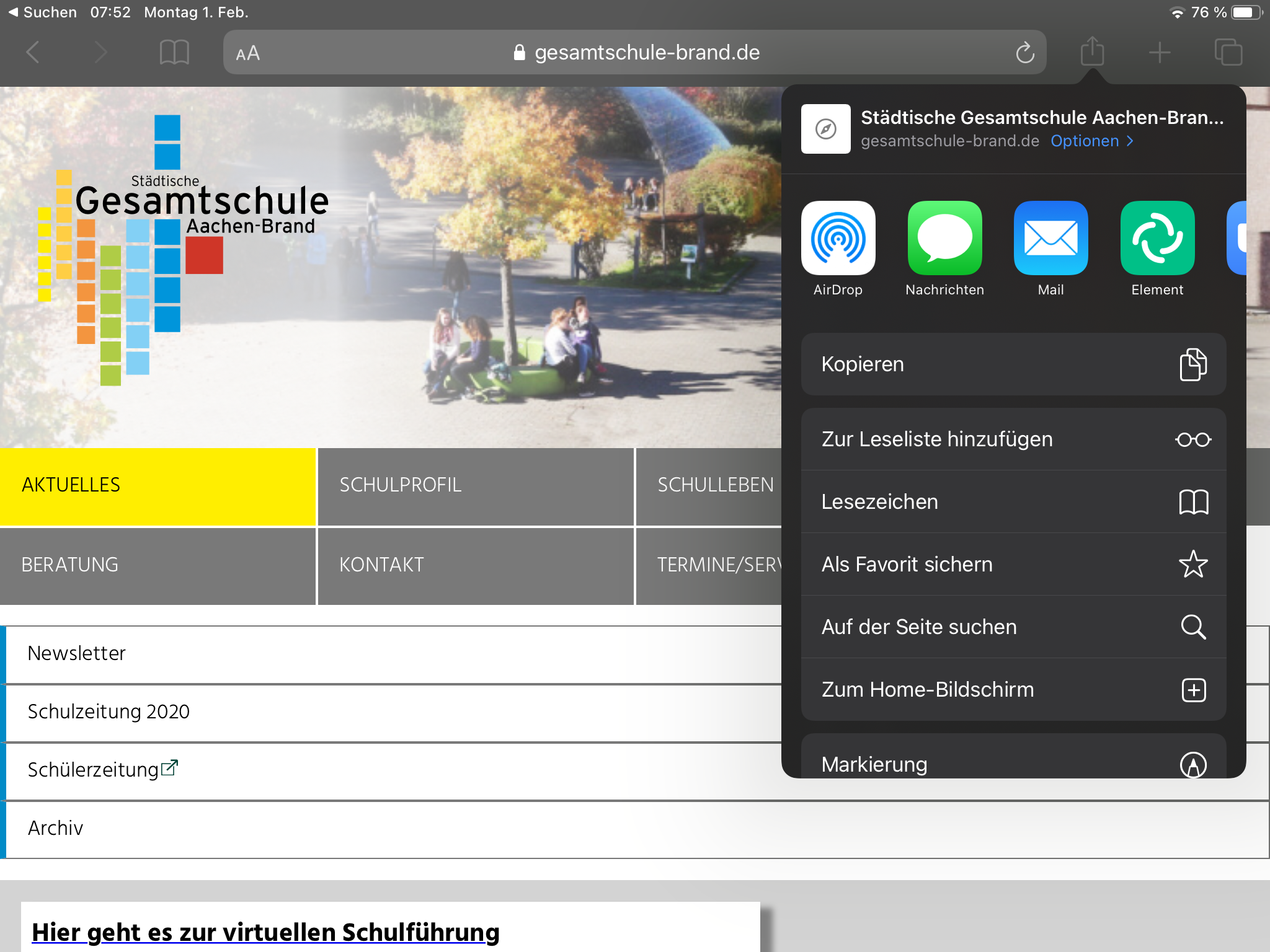 Link auf Homebildschirm ablegen - Apple