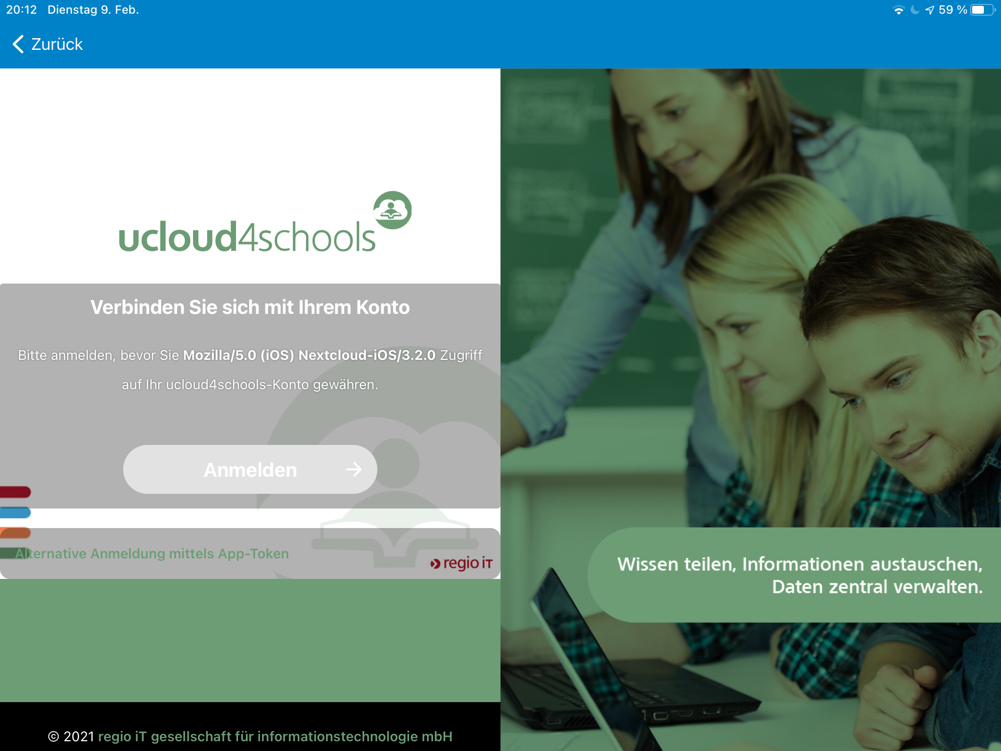 ucloud4schools - Anmeldung App - NextCloud - Schritt 2 Weiterleitung