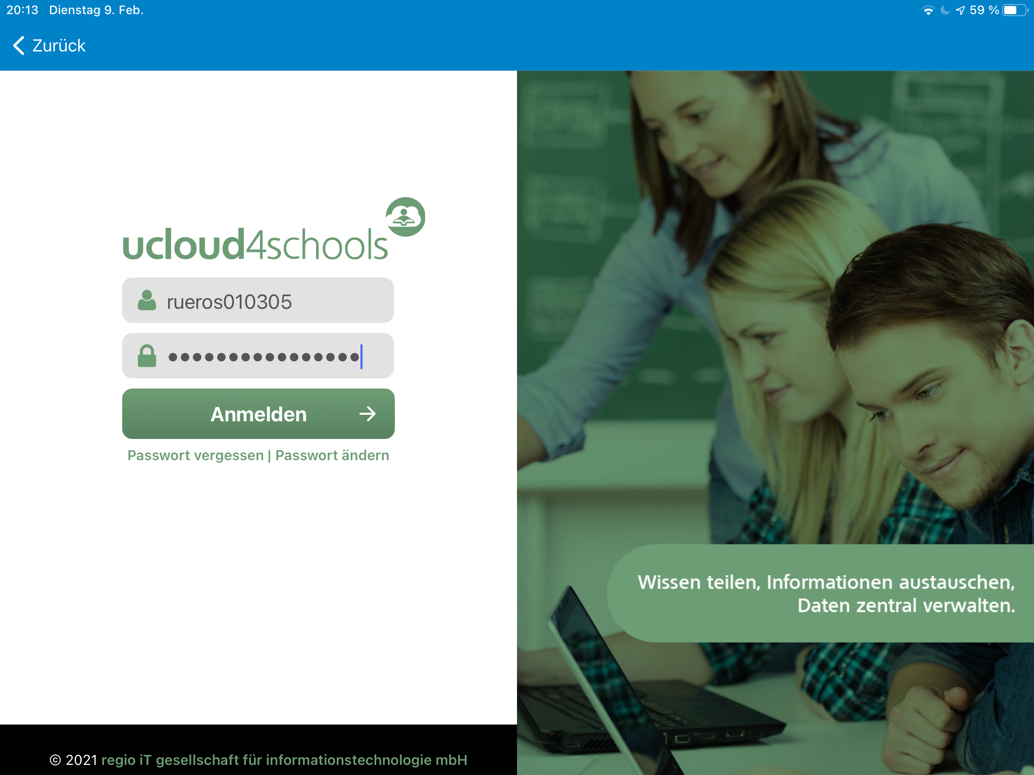 ucloud4schools - Anmeldung App - NextCloud - Schritt 3 Daten eingabe