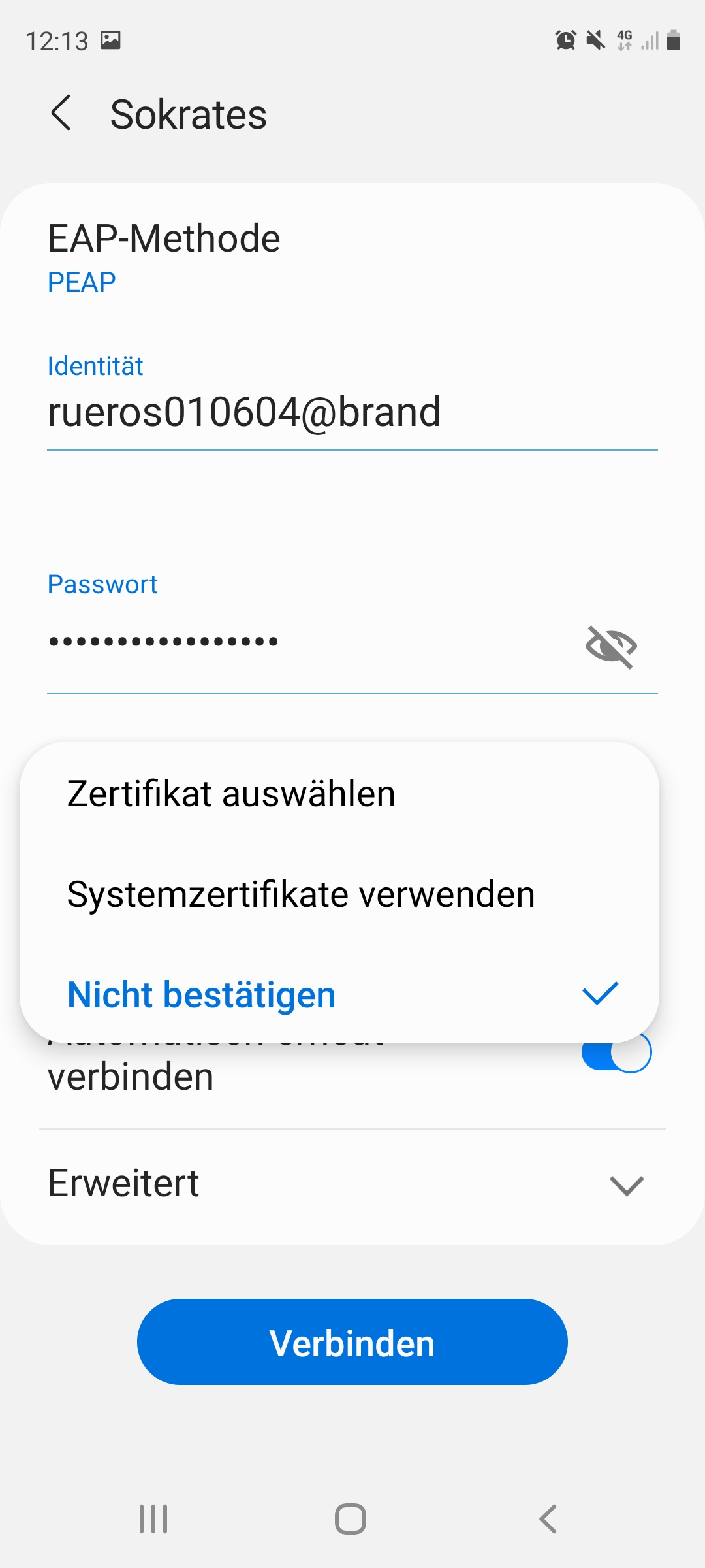 Wlan einrichten Android - Schritt 4 - Zertifikat nicht validieren